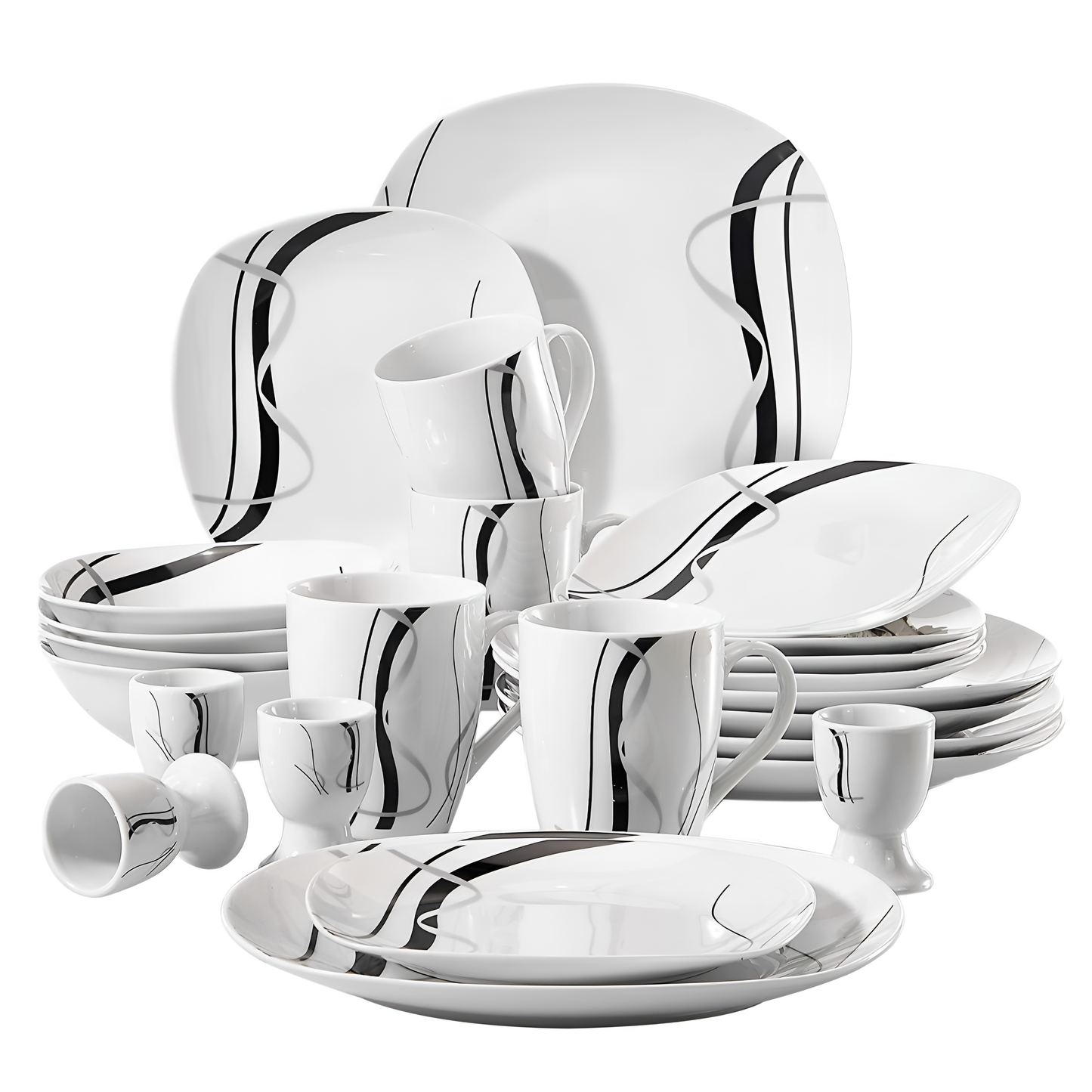 Fiona 20-Piece Black Lines Porcelain Dinner Set | Dinnerware | NordicAbode.com