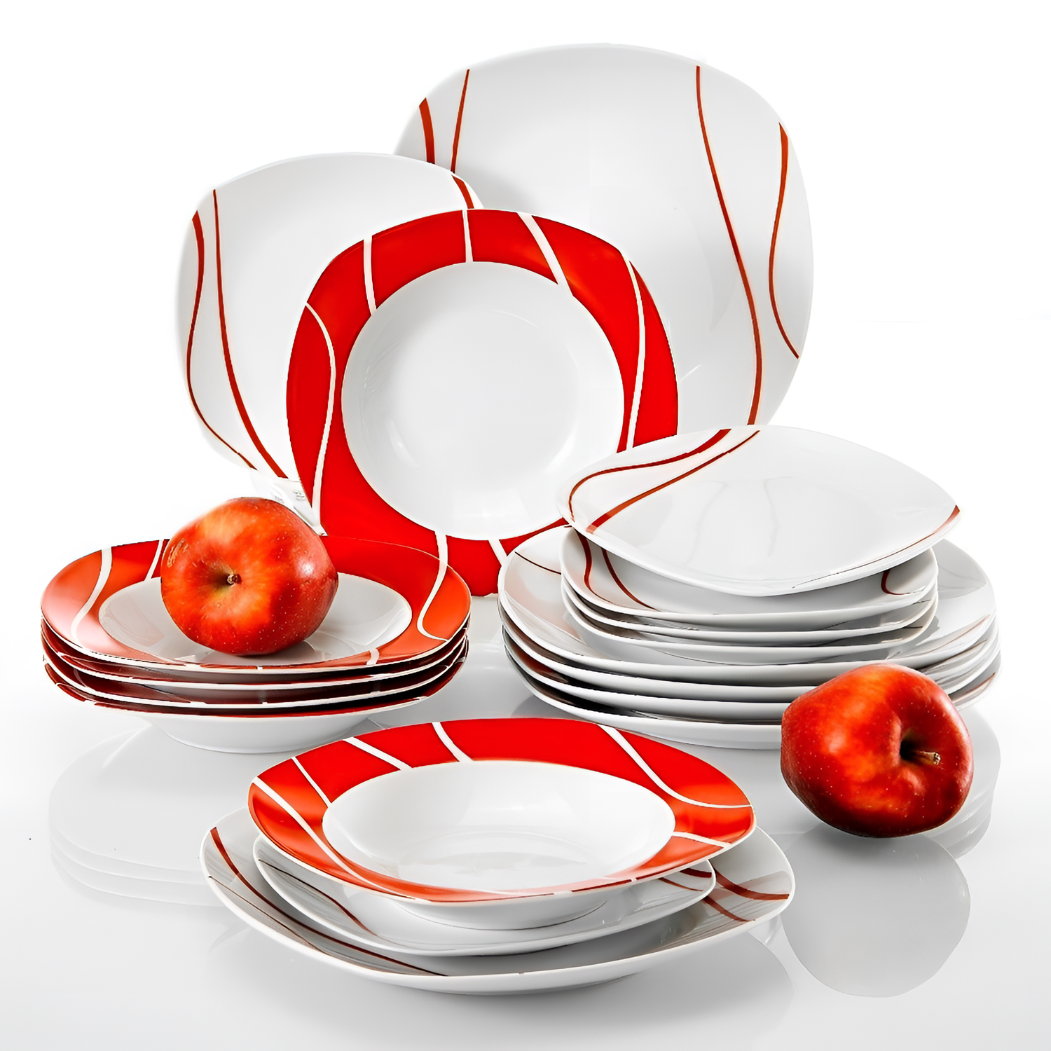 Series 18-Piece Red Stripes Porcelain Dinner Set | Dinnerware | NordicAbode.com