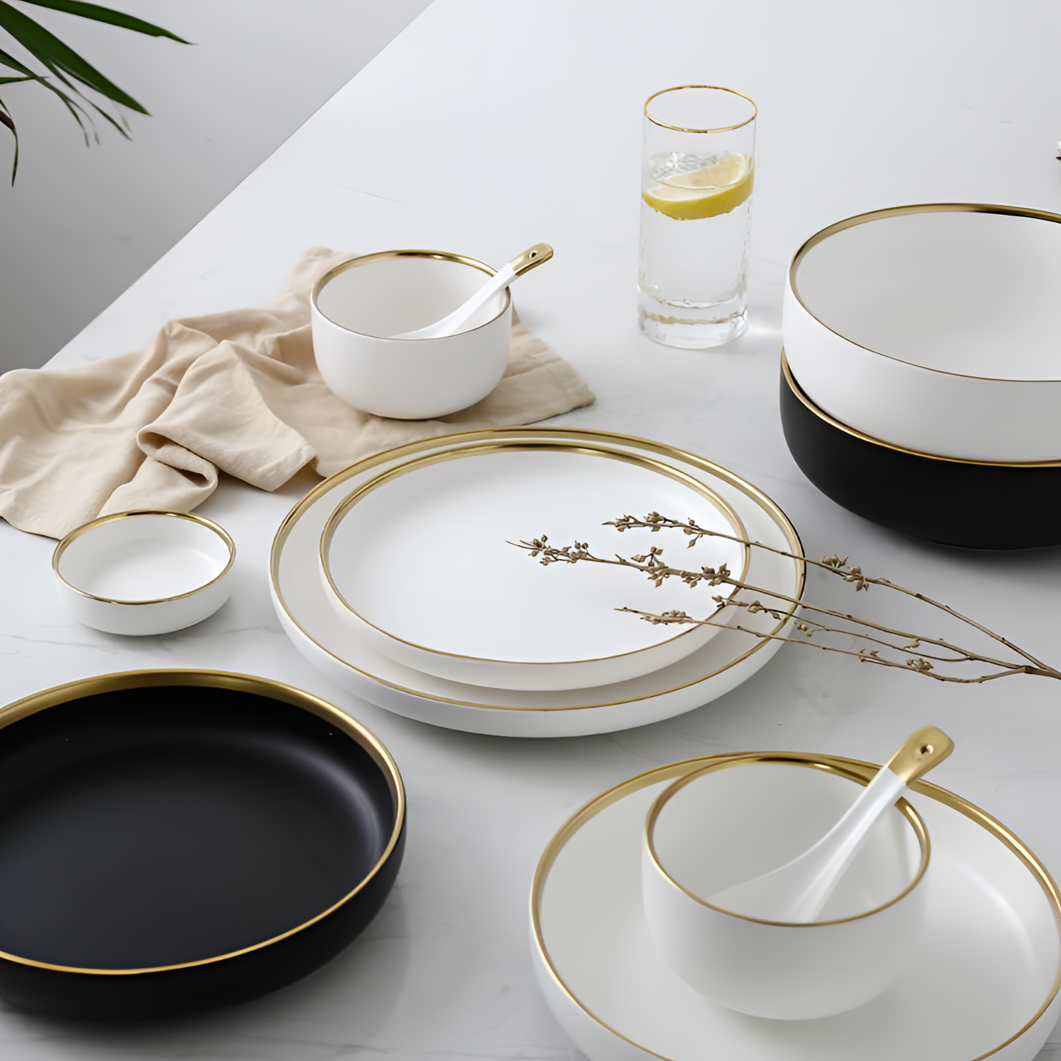 Black Gold Rim Ceramic Dinnerware Set | Dinnerware | NordicAbode.com