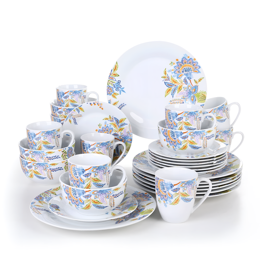 Hallie 32-Piece Porcelain Dinnerware Set - Floral Pattern | Dinnerware | NordicAbode.com