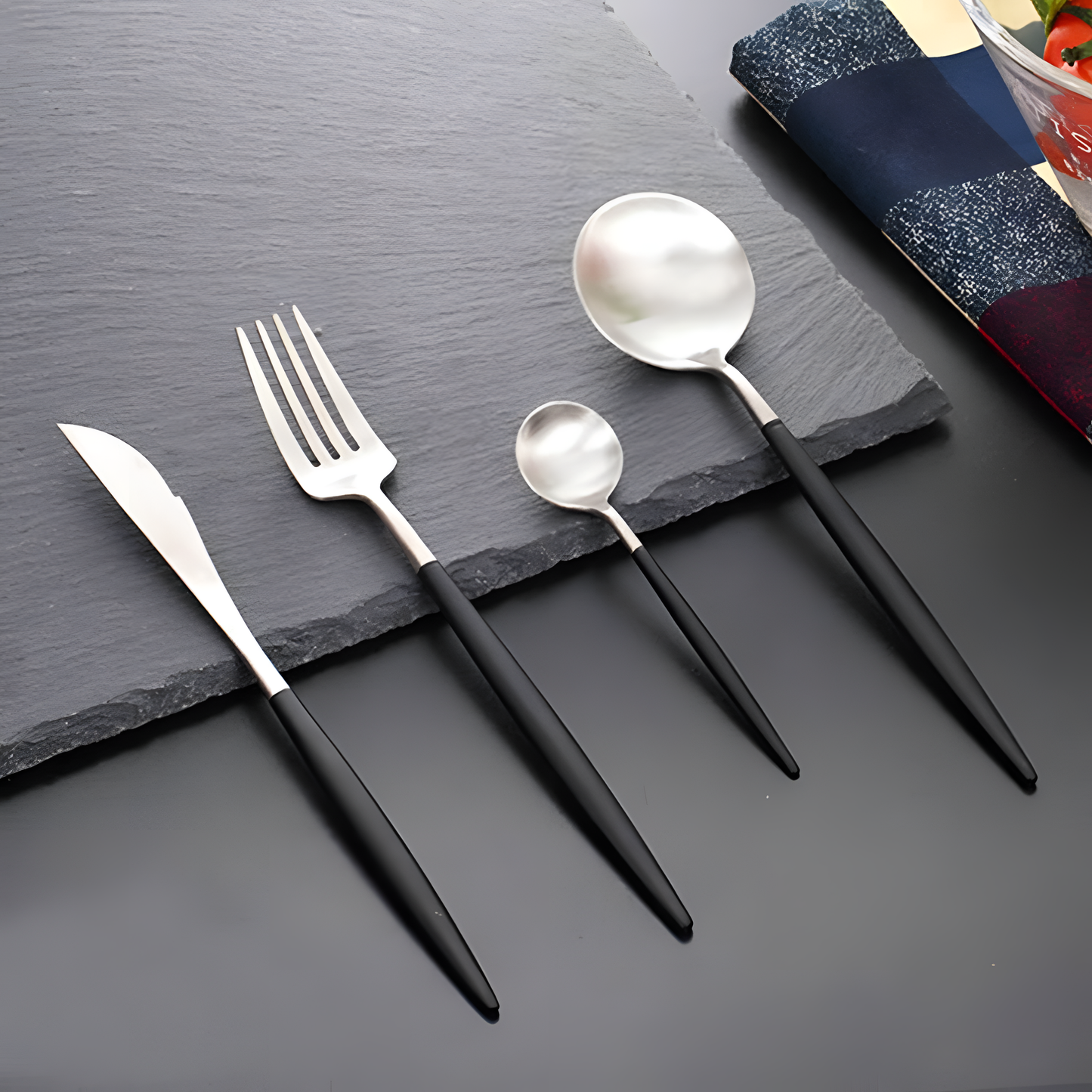 4 Pcs Black & Silver Cutlery Set | Tableware | NordicAbode.com