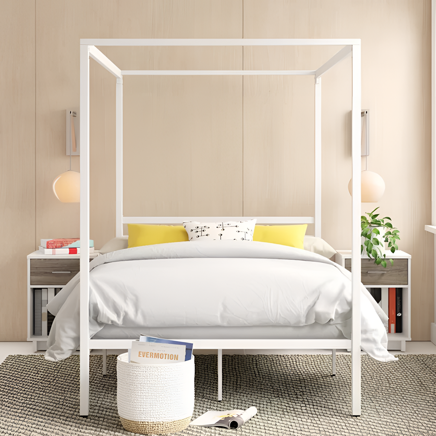 Saretta Industrial Canopy Metal Bed | Bedroom Furniture | NordicAbode.com