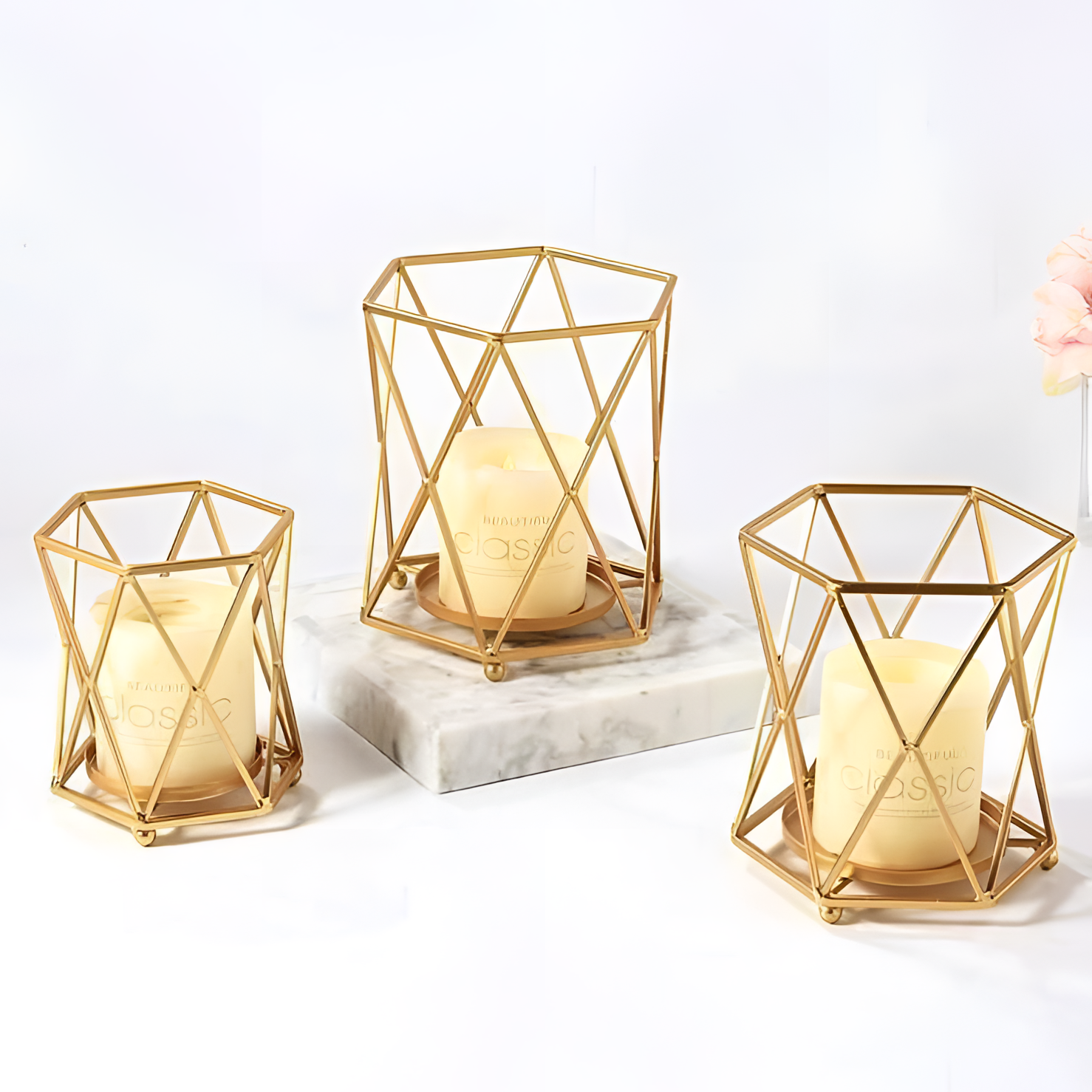 Gold Hexagon Candleholder - Metal | Candleholders | NordicAbode.com