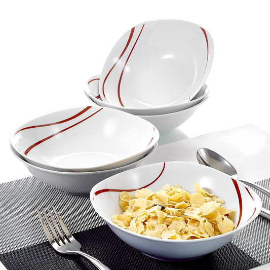 Felisa 6-Piece Red Stripes Porcelain Bowls | Tableware | NordicAbode.com