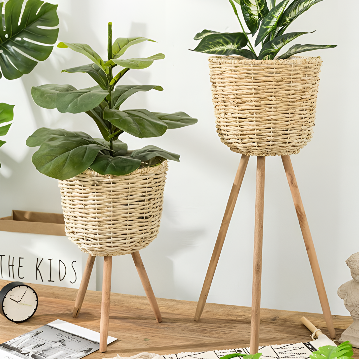 Ottilie Bamboo Standing Basket for Plants | Planters | NordicAbode.com