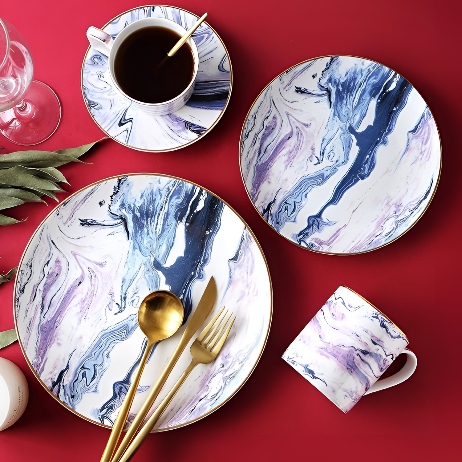 Blue Marble Ceramic with Gold Inlay | Tableware | NordicAbode.com