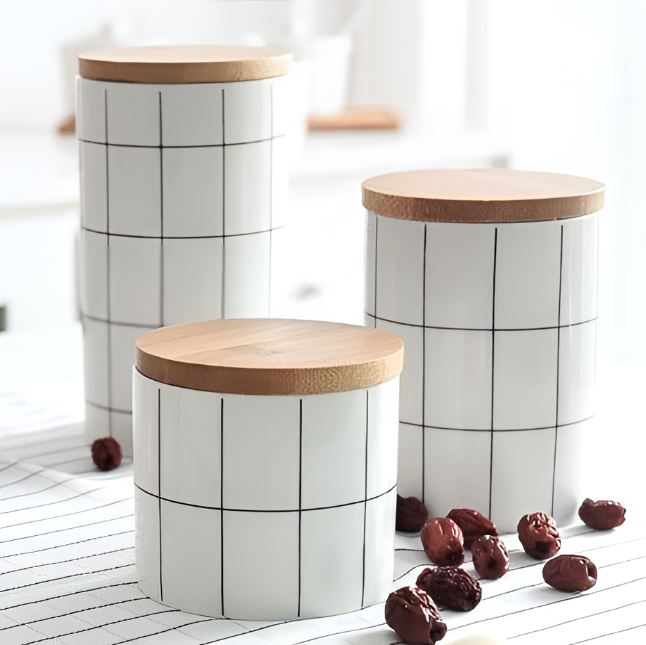 Grid Ceramic Jar with Grid Design | Storage | NordicAbode.com