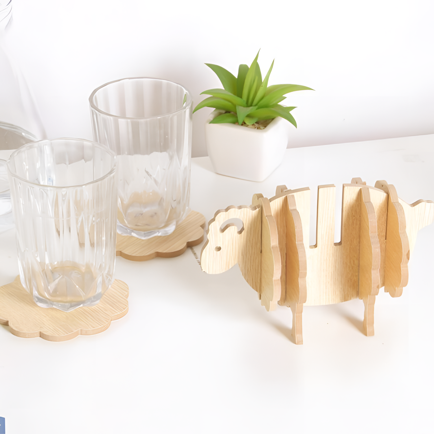 6Pcs/Set 6-Piece Wooden Sheep Coasters | Coasters | NordicAbode.com