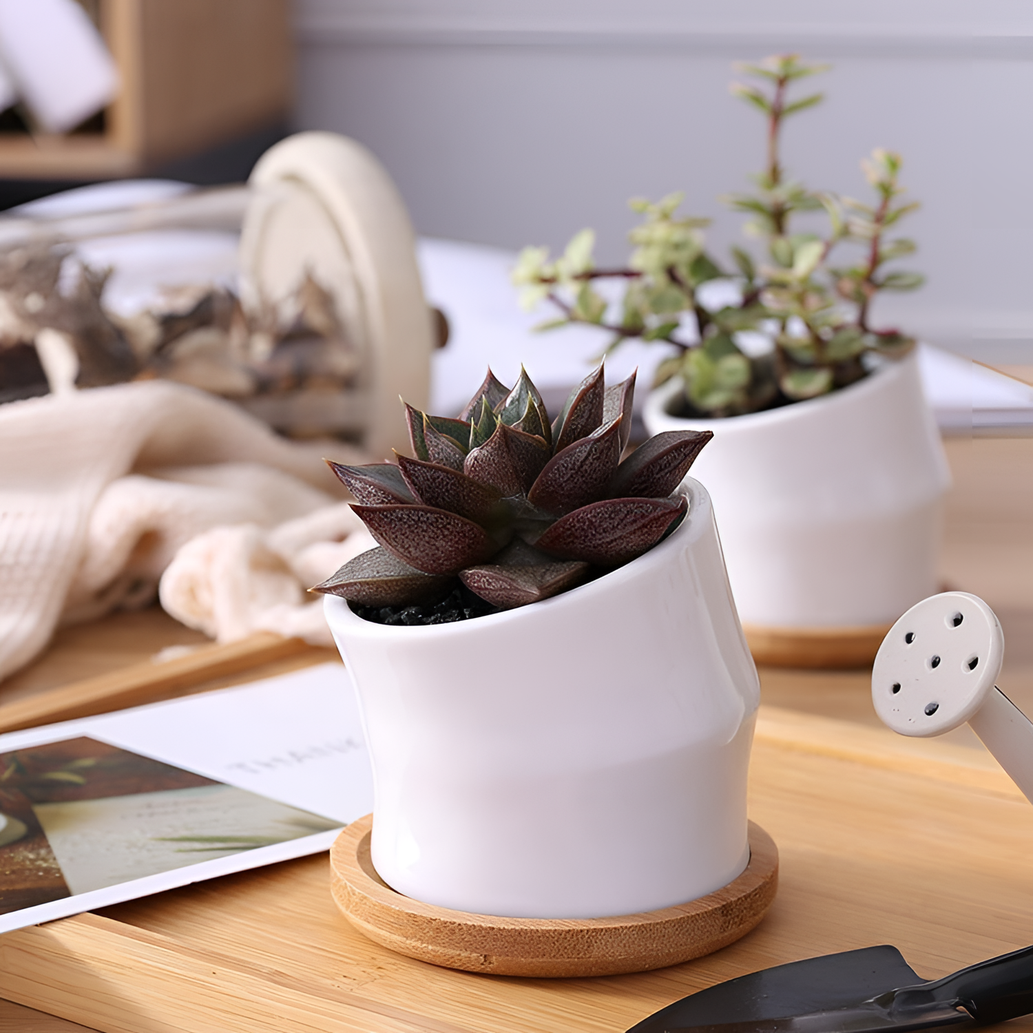 Simple Ceramic Vase with Bamboo Tray | Vases | NordicAbode.com