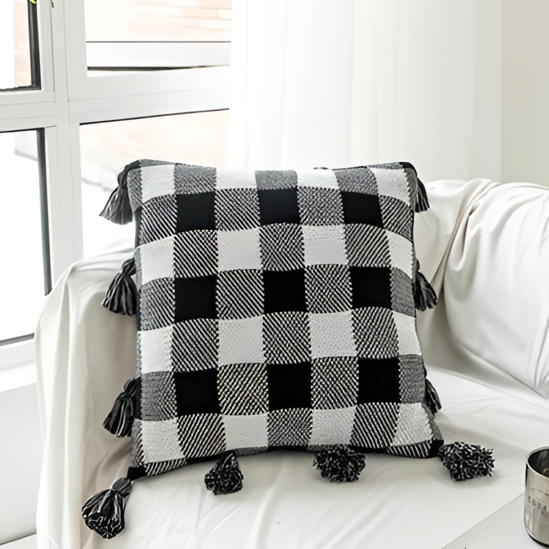 Black Knitted Cotton Cushion Cover | Cushions | NordicAbode.com