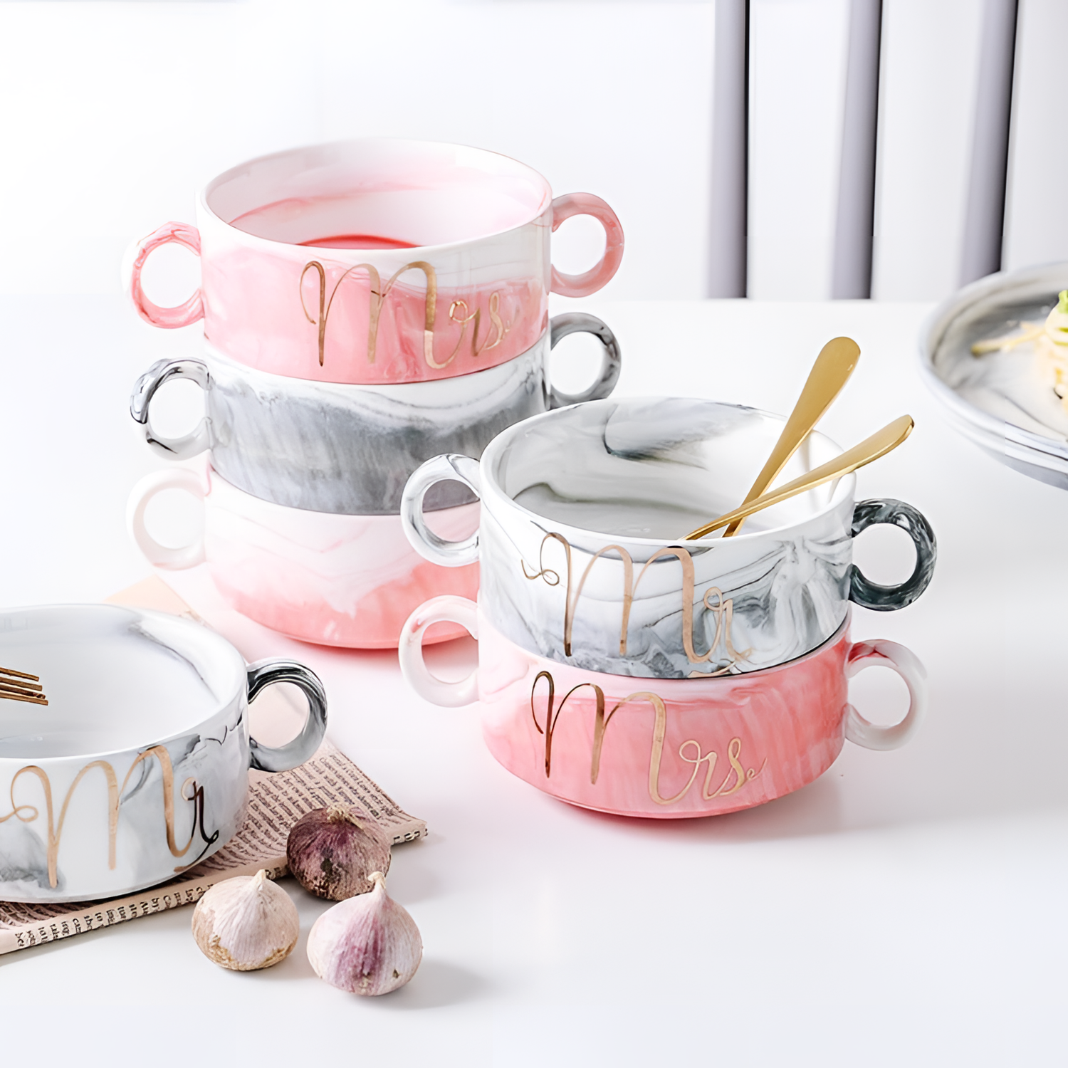 Pink Marble Soup Bowl - Pink & Grey | Dining | NordicAbode.com