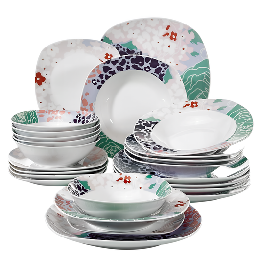 Olina 24-Piece Porcelain Dinnerware Set - Multicolor Flowers | Dinnerware | NordicAbode.com