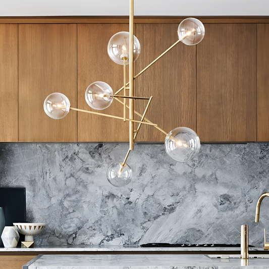 Concise Modern Gold Chandelier - Clear Glass | Lighting | NordicAbode.com