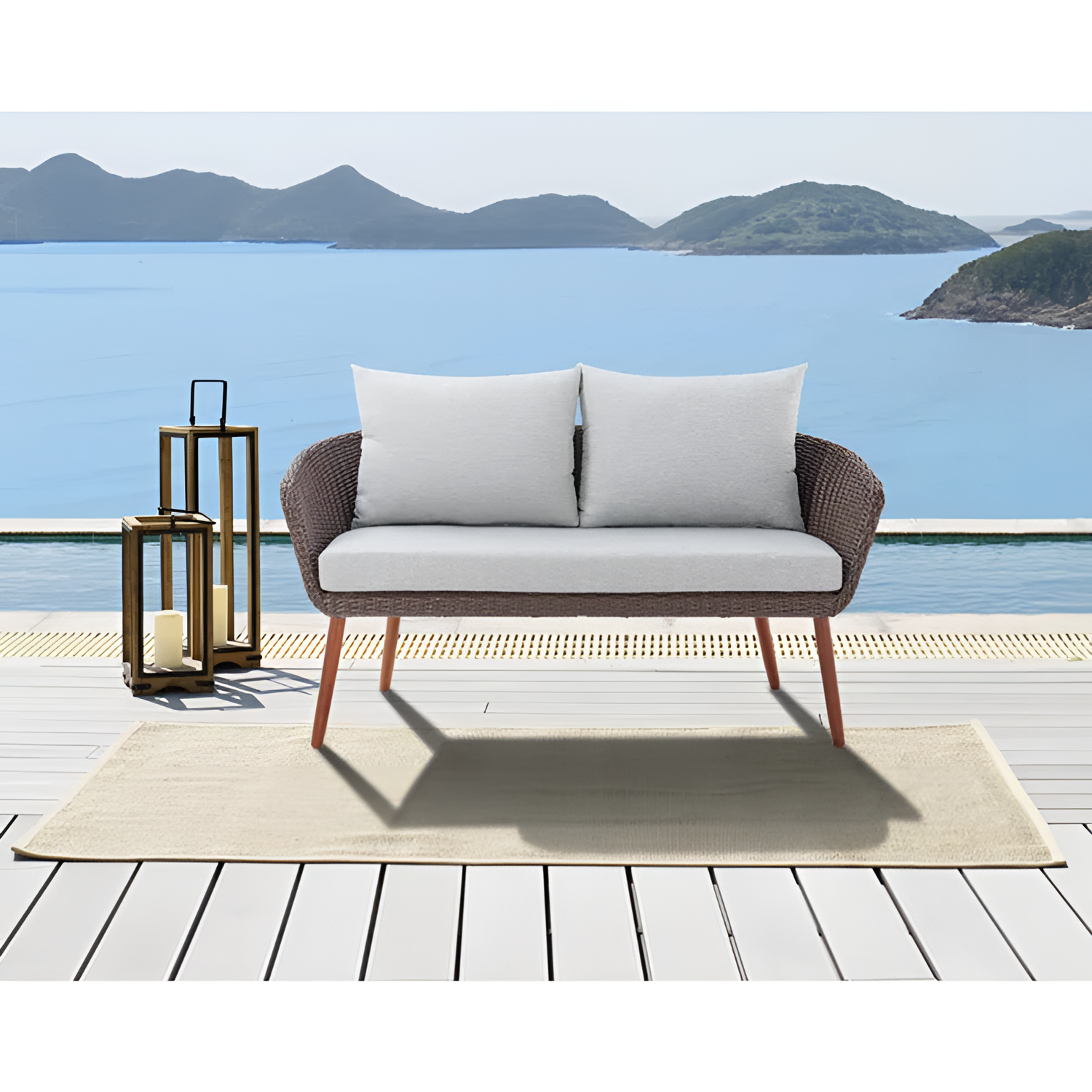 Panek Outdoor Wicker Loveseat with Cushions | Outdoor Furniture | NordicAbode.com