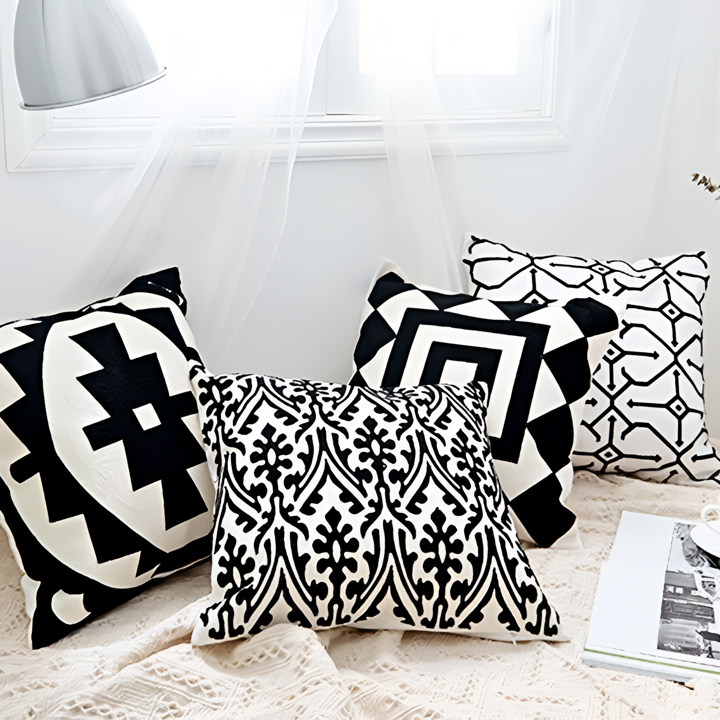 Black Embroidered Cotton Cushions | Cushions | NordicAbode.com