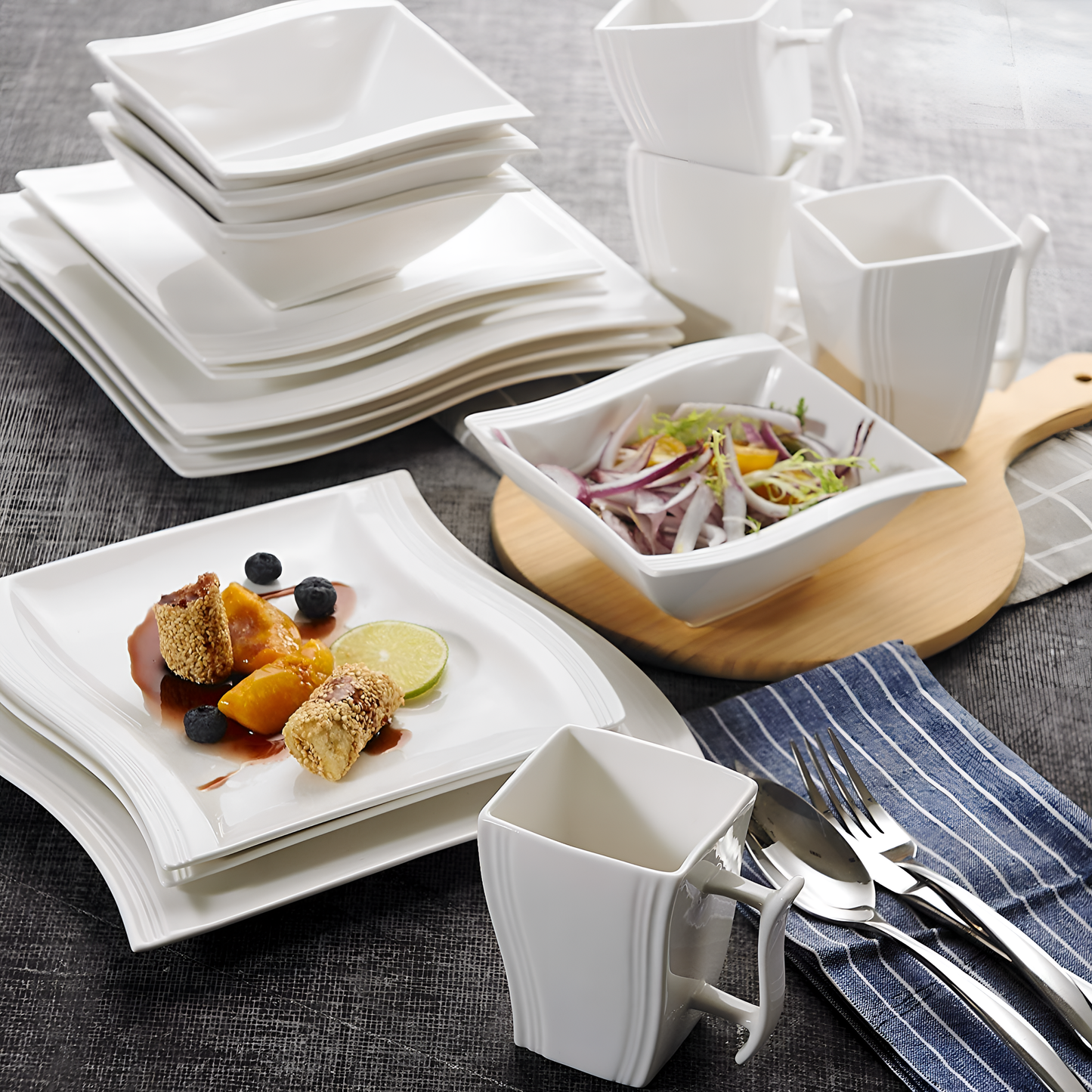 Flora 16-Piece White Porcelain Dinner Set - Flora | Dinnerware | NordicAbode.com