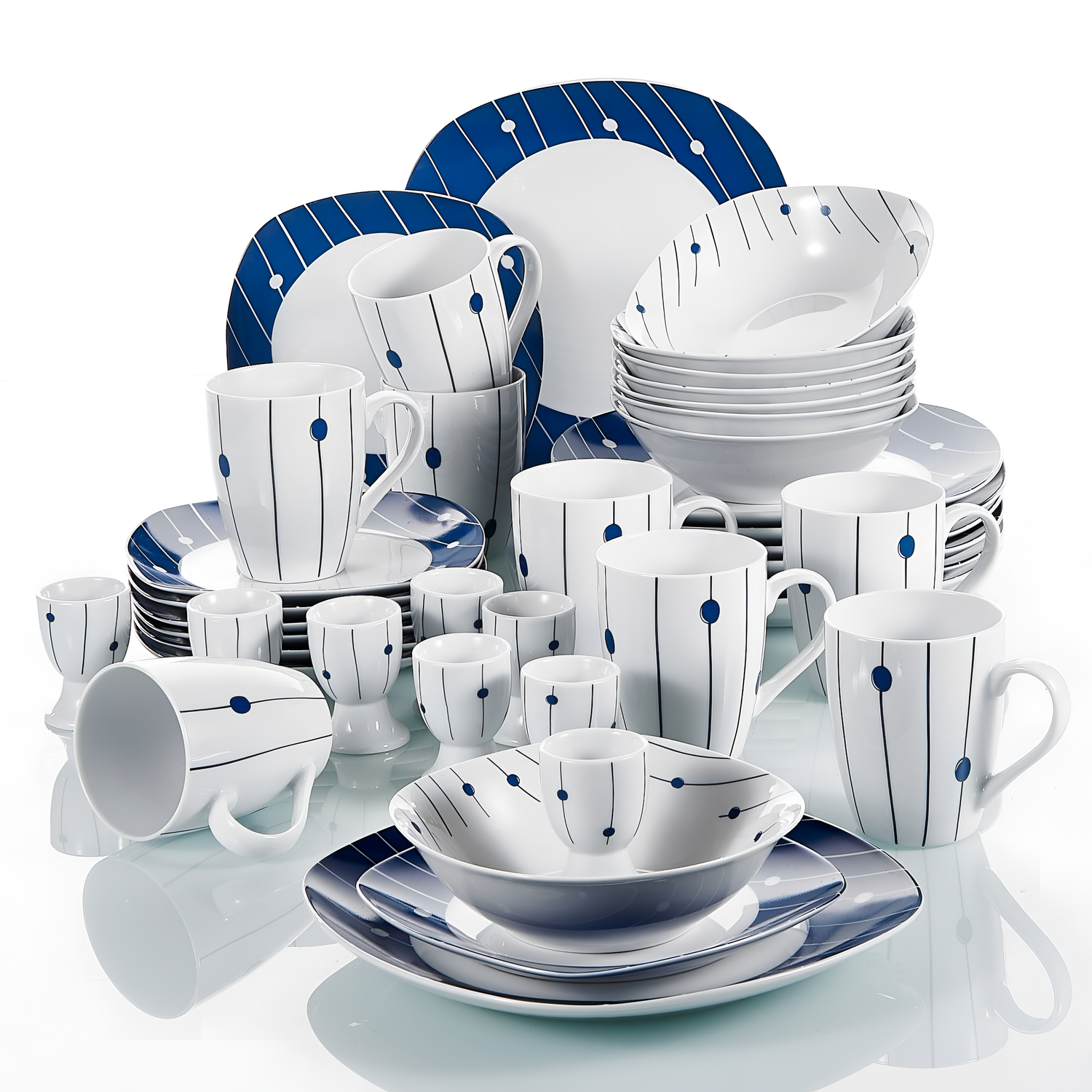 Dot003 40-Piece Porcelain Dinner Set - Blue Dots and Lines | Dinnerware | NordicAbode.com