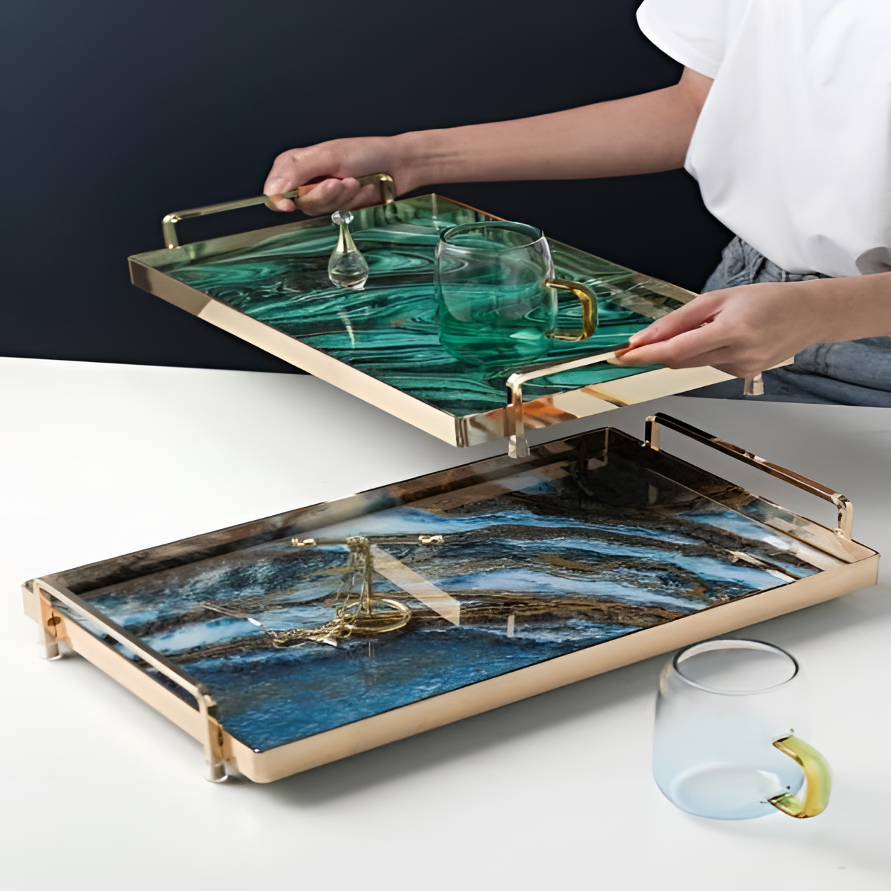 Linza Marble Bathroom Storage Tray - Nordic | Bathroom Accessories | NordicAbode.com