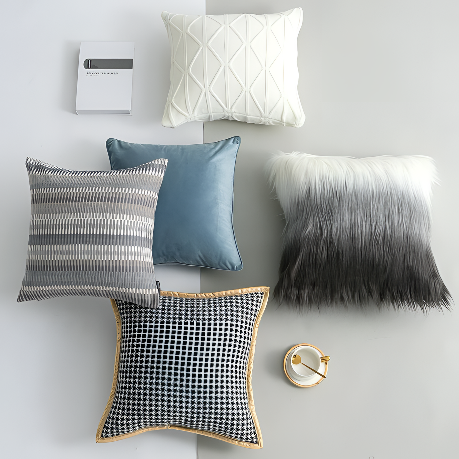 Plaid Geometric Plush Cushion Cover | Cushions | NordicAbode.com