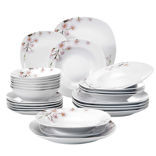 Annie 24-Piece Porcelain Dinnerware Set - Pink Floral | Dinnerware | NordicAbode.com