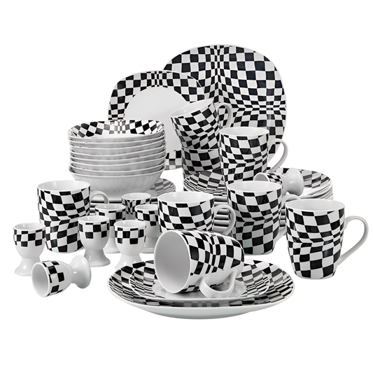 Louise 40-Piece Porcelain Dinnerware Set - Blue Dots and Lines | Dinnerware | NordicAbode.com