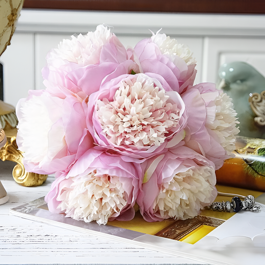 7 Silk Peony Bouquet for Weddings | Floral Decor | NordicAbode.com