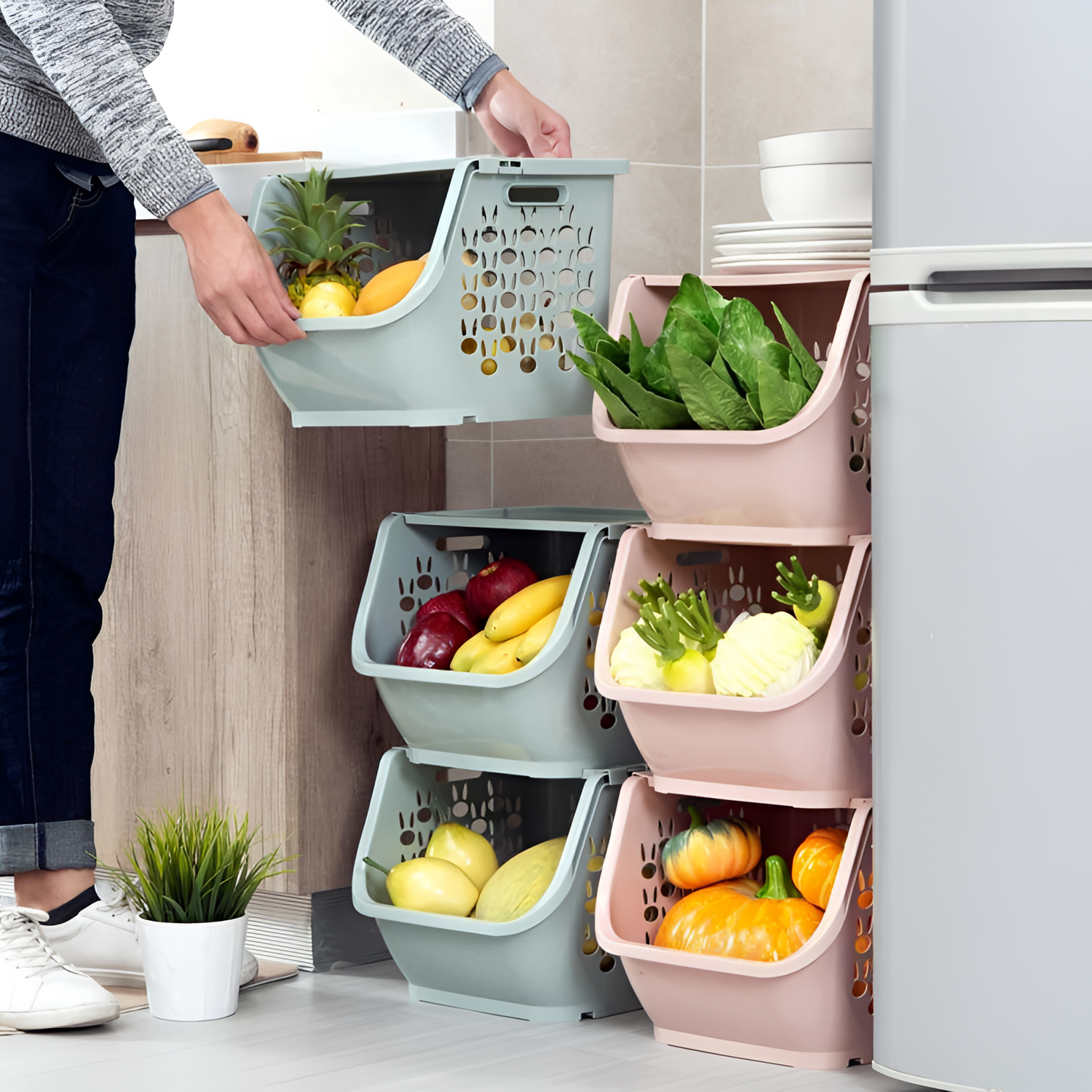 Janse Stackable Storage Baskets - Plastic | Storage | NordicAbode.com