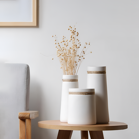 Modern White Ceramic Vase with Attached Hemp Rope | Vases | NordicAbode.com