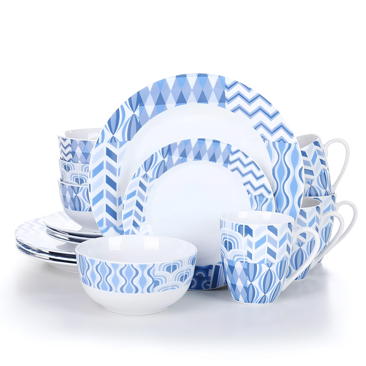 Bala 16-Piece Porcelain Dinnerware Set - Blue Stripe | Dinnerware | NordicAbode.com