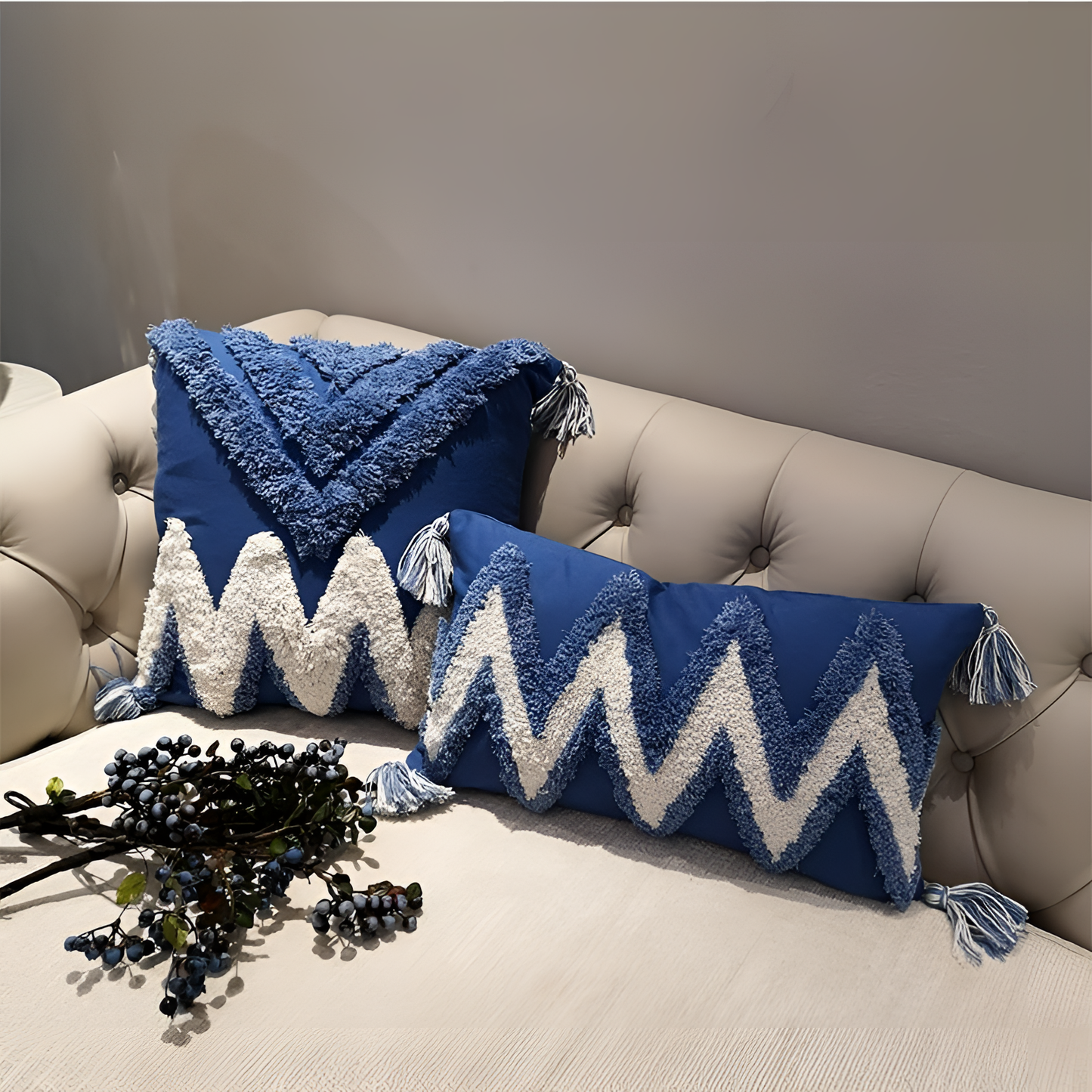 Boho Blue Geometry Cushion Cover | Cushion Covers | NordicAbode.com