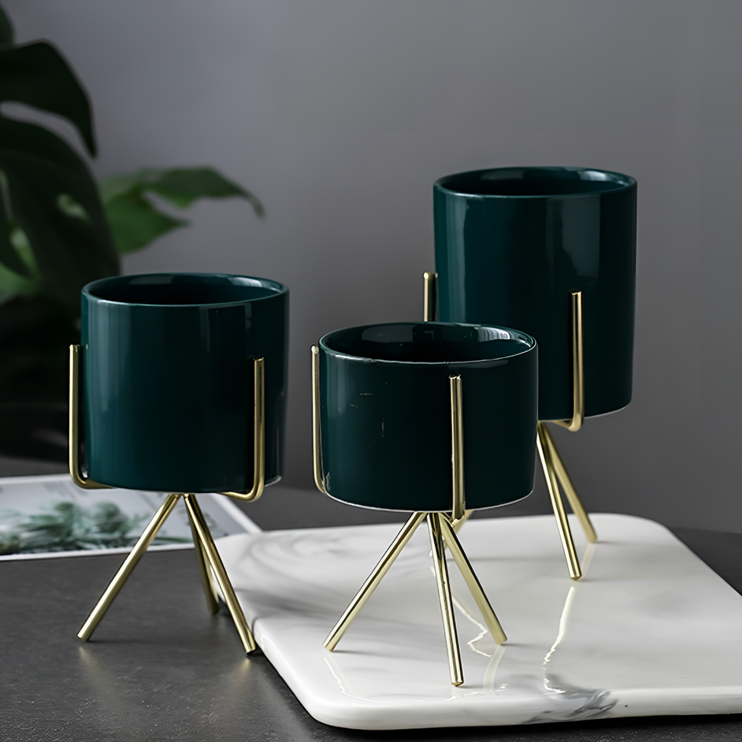 Dark Green Ceramic Vase with Tripod | Vases | NordicAbode.com