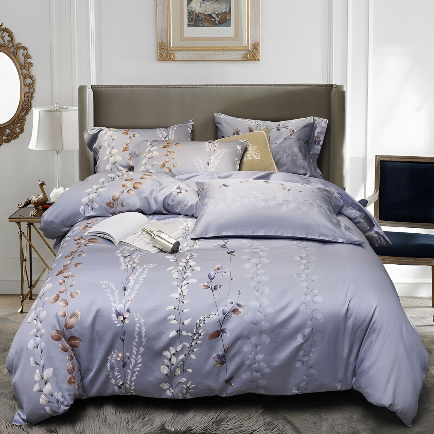 Dainty Blue Leaf Duvet Cover Set | Bedding | NordicAbode.com