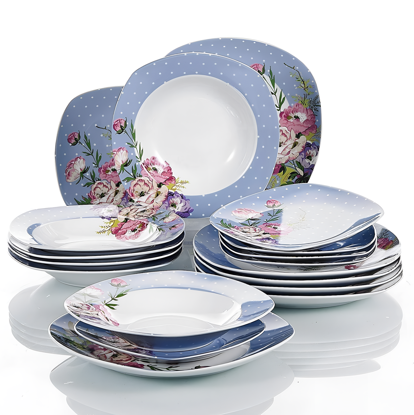 Hannah 18-Piece Porcelain Dinner Plate Set - Flower Pattern | Dinnerware | NordicAbode.com