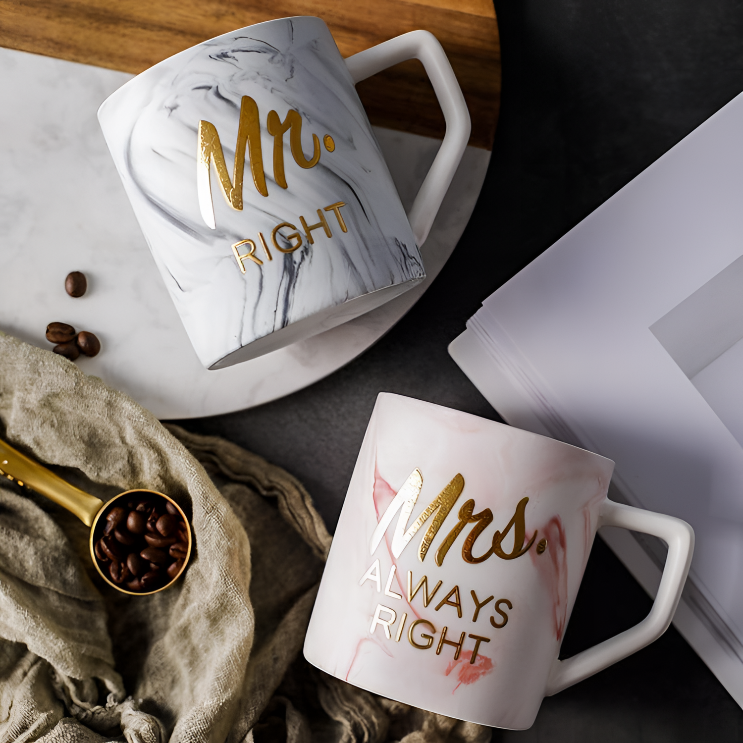 Marble Bronze Mr&Mrs Mug - Drinkware | Drinkware | NordicAbode.com