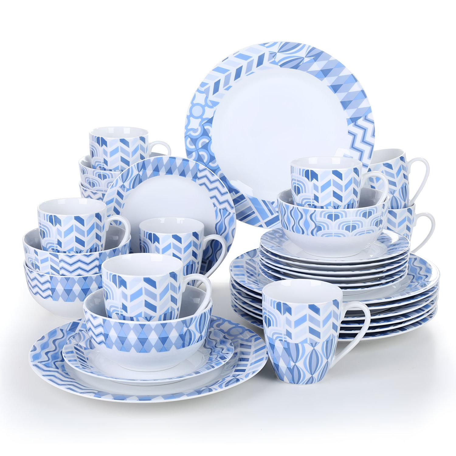 Bala 32-Piece Porcelain Dinnerware Set - Blue Stripe | Dinnerware | NordicAbode.com