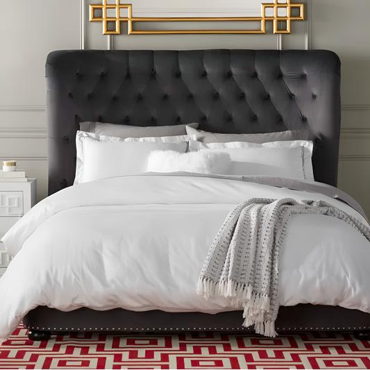 Caravel Upholstered Bed with Nailhead Trim | Bedroom Furniture | NordicAbode.com