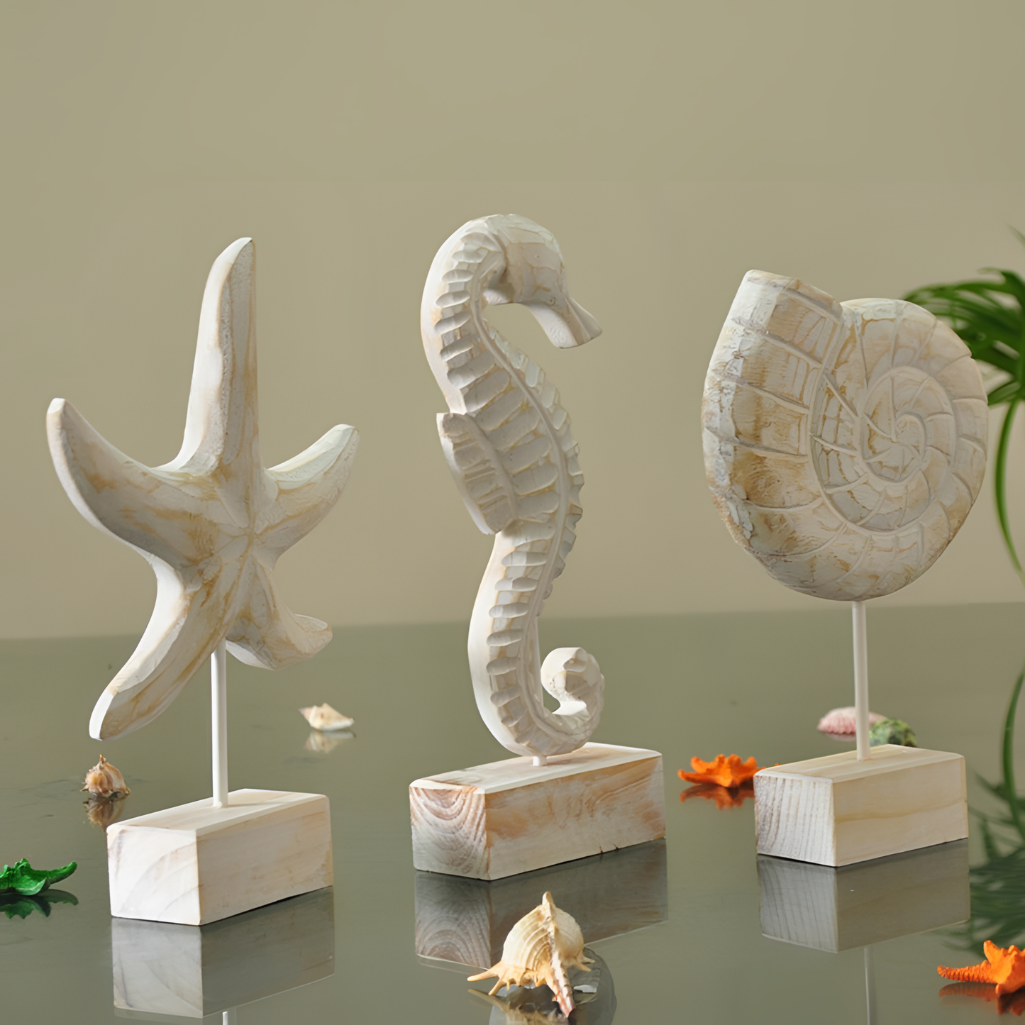 Mediterranean Wooden Sea Figurines - Mediterranean Charm | Coastal Decor | NordicAbode.com