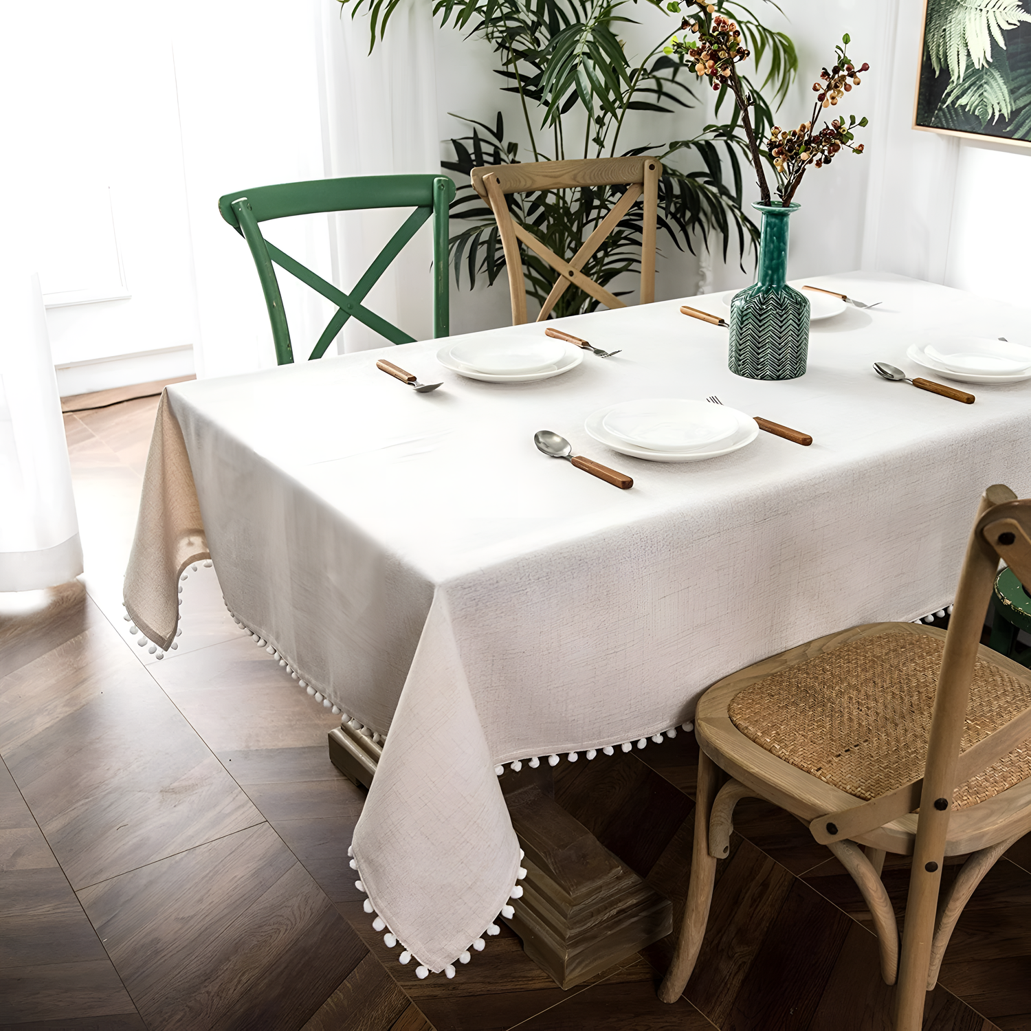 Driftaway Linen Pom Pom Tassel Table Cover | Table Linens | NordicAbode.com