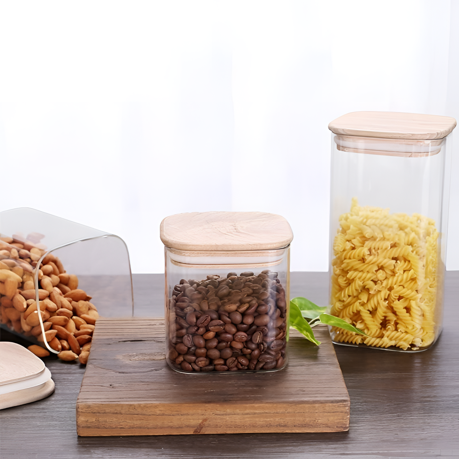 Glass Square Glass Jars with Bamboo Lid | Storage | NordicAbode.com