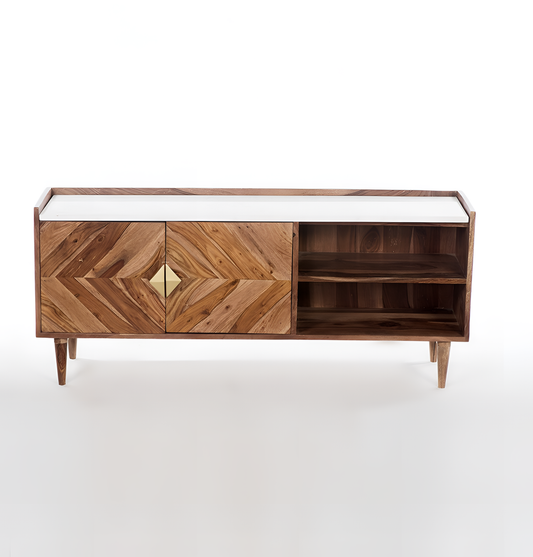 Abha Wood Marble TV Unit | Living Room Furniture | NordicAbode.com