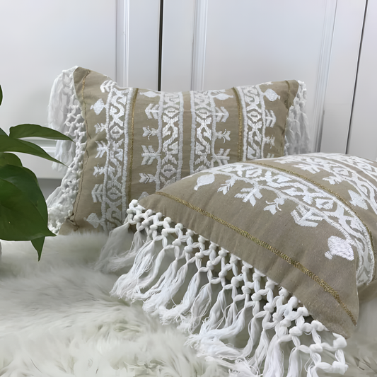 Linen Boho Macrame Floor Pillow | Pillows | NordicAbode.com