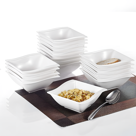 18-Pieces 18-Piece White Porcelain Square Bowl Set | Dinnerware | NordicAbode.com