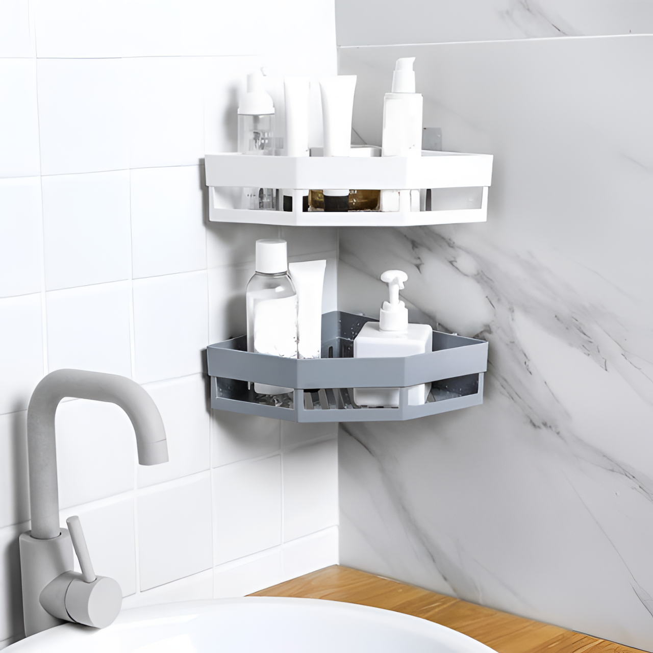 Darcia Corner Bathroom Shelves - Space-Saving Solution | Bathroom Storage | NordicAbode.com