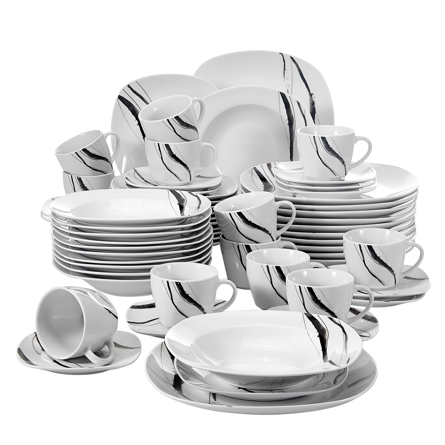 Teresa 60-Piece Porcelain Dinner Set - Brown Lines | Dinnerware | NordicAbode.com