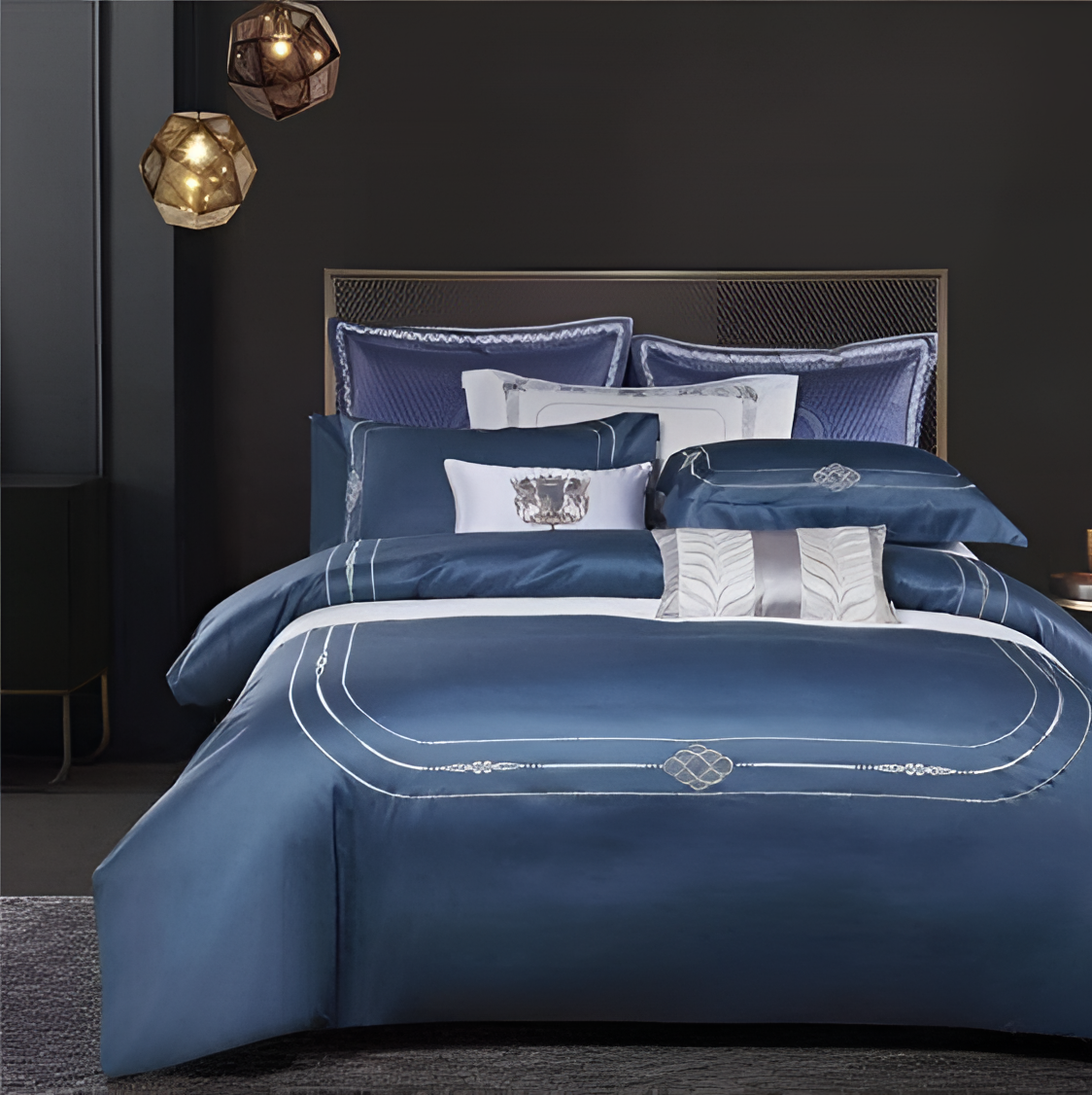 Larkin Luxurious Blue Duvet Cover Set | Bedding | NordicAbode.com