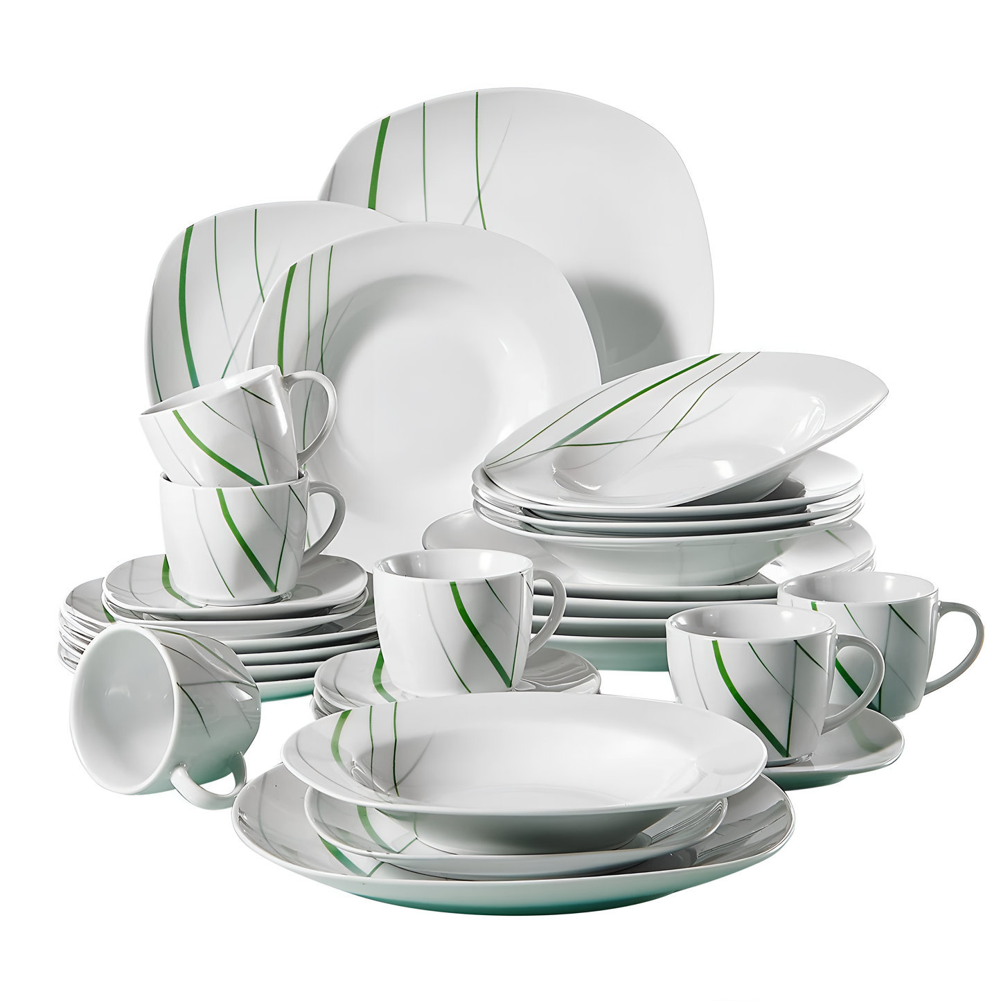 Aviva 30-Piece Green Line Porcelain Plate Set | Dinnerware | NordicAbode.com