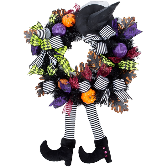 Happy Halloween Witch Wreath with Skeleton Ornaments | Halloween Decor | NordicAbode.com