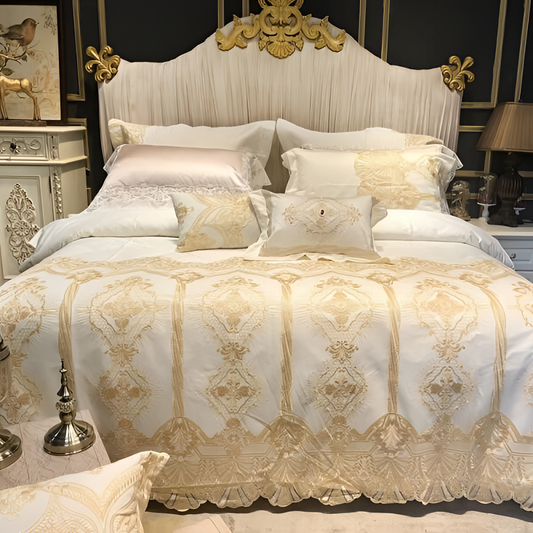 Joyana Golden Lace Egyptian Cotton Duvet Set | Bedding | NordicAbode.com