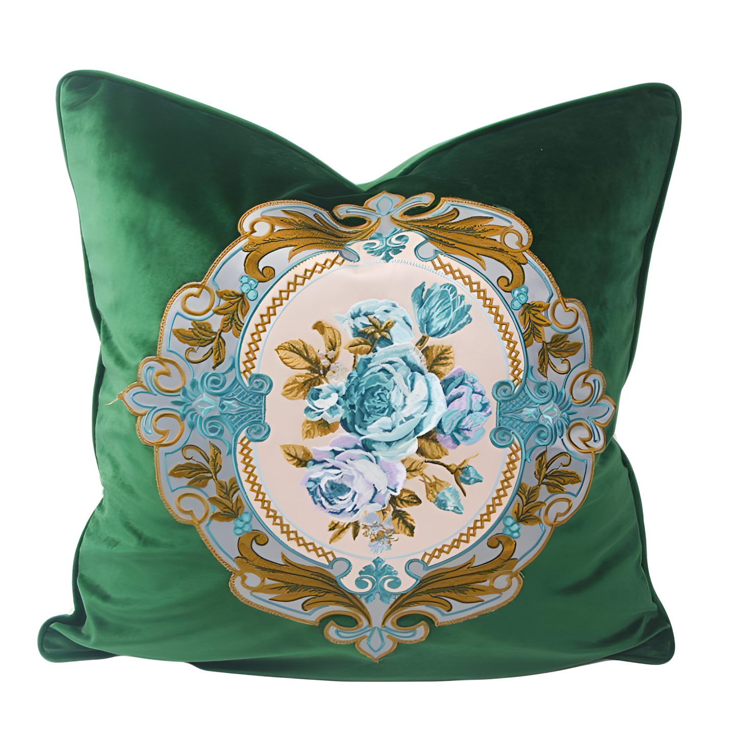 Emerald Green Velvet Embroidered Cushion Cover | Cushions | NordicAbode.com