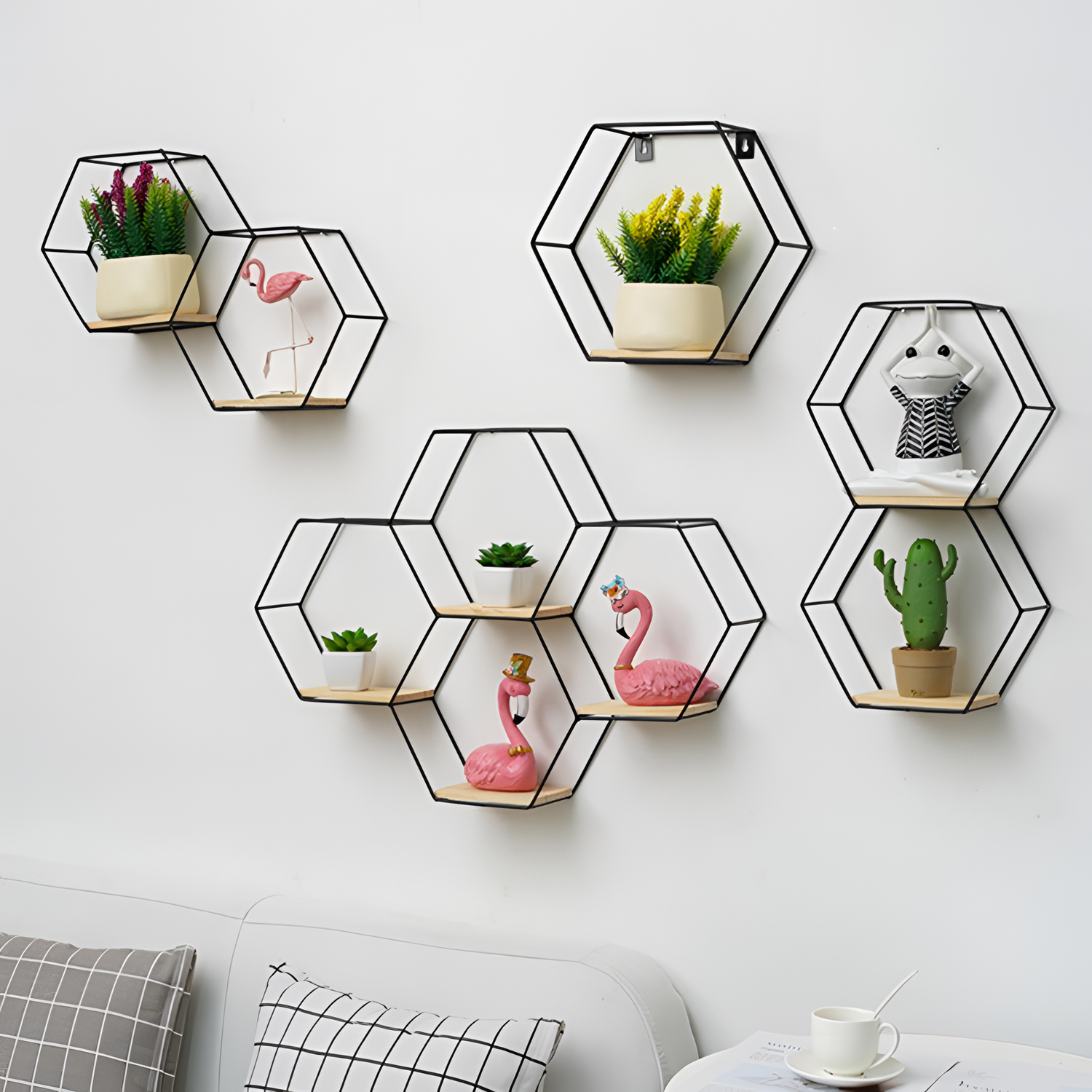 Evonnal Hexagon Floating Shelves - Decorative Set | Shelving | NordicAbode.com